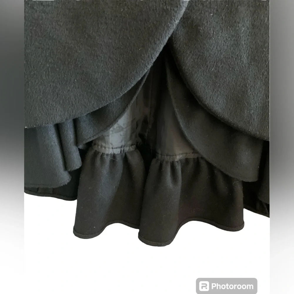 Ruffled Wool Black Pea Coat from MODA International
